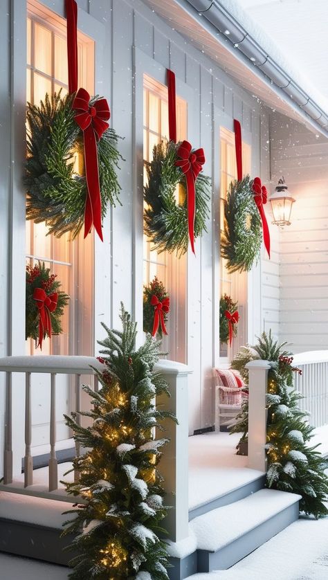 Discover creative Christmas porch decor ideas that will bring festive cheer to your home. From rustic wreaths to sparkling lights, get inspired today! Christmas Front Porches, Easy Outdoor Christmas Decorations, Porch Christmas Decorations, Christmas Porch Decor Ideas, Outside Christmas Decorations, Christmas Window Decorations, Christmas Tree Inspiration, Christmas Porch Decor, Christmas Themes Decorations