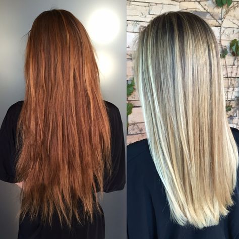 Copper To Blonde, Balayage Vs Highlights, Blonde Transformation, Ashy Blonde, Blonde Haircuts, Copper Hair Color, Hair Techniques, Professional Hairstylist, Hair Color Purple