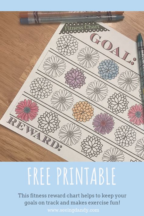 This free printable fitness reward chart helps to keep your goals on track and makes exercise more fun with a pretty coloring page! #fitness #exercise #diy #coloring #printables #momlife Color In Goal Tracker, Work Out Tracker Free Printable, Workout Rewards Chart, Exercise Chart Printable, Fitness Tracker Printable Free, Exercise Tracker Printable Free, Goal Tracker Template, Workout Tracker Printable Free, Habit Tracker Journal