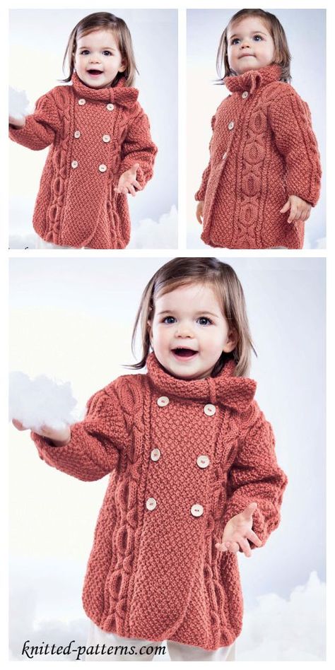 Knit Baby Cable Coat Free Knitting Pattern Knitting Patterns Boys, Baby Cardigan Knitting Pattern Free, Toddler Coat, Cardigan Bebe, Cable Knitting Patterns, Baby Cardigan Knitting Pattern, Baby Coat, Baby Clothes Patterns