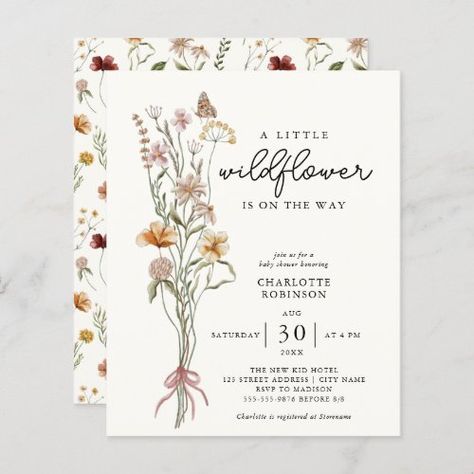 $1.27 | Wildflower Boho Budget Baby Shower Invitation #wildflower baby shower, watercolor floral, boho chic, gender neutral, boy invite, girl invite, rustic boho flowers, elegant script calligraphy, little wildflower on the way, budget Wildflower Is On The Way, Bebe Shower, Budget Baby Shower, Blue Baby Shower Invitations, Garden Baby Showers, Wildflower Baby Shower, Boho Baby Shower Invitations, Summer Baby Shower, Spring Baby Shower