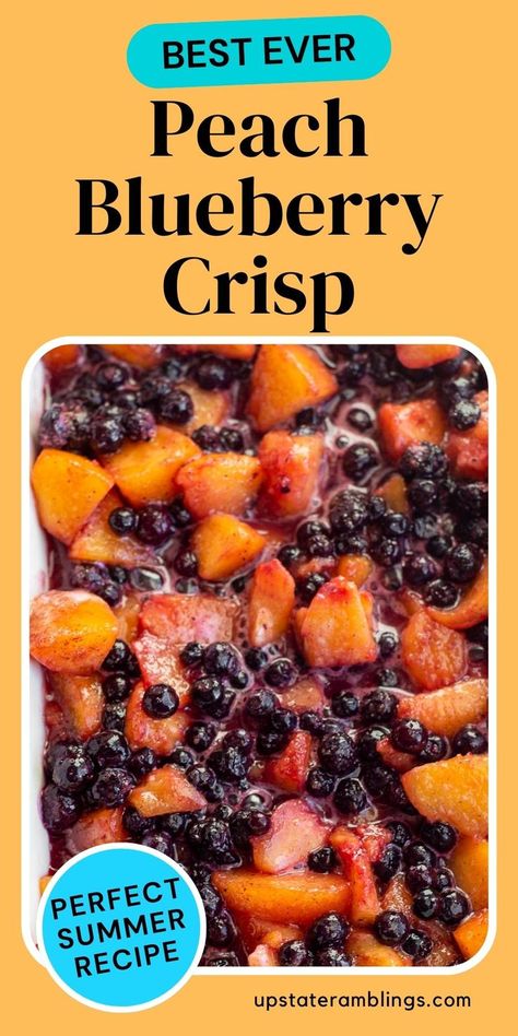 Best Ever Peach Blueberry Crisp recipe Blueberry Peach Dessert Recipes, Peaches Blueberry Recipes, Blueberry And Peach Crisp, Peach And Blueberry Crisp With Oatmeal, Peach And Blueberry Desserts, Blueberry Peach Desserts, Peaches And Blueberries Recipes, Peach And Blueberry Recipes, Blueberry Crisp For Two