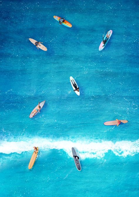 An aerial ocean print, perfect for the surfers in your life! Aerial View Ocean Painting, Birds Eye View Ocean Painting, Aerial Ocean Painting, Ocean Aerial View, Drift Magazine, Aerial Painting, Surfer Painting, Surfer Art, Ocean Drawing