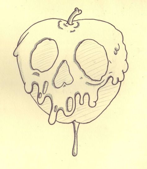 Snow Whites Poison Apple, Melting Drawing Ideas, Poison Apple Drawing, Poison Apple Nails, Poison Apple Pumpkin, Poison Drawing, Poison Apple Tattoo, Snow White Drawing, Disney Art Diy