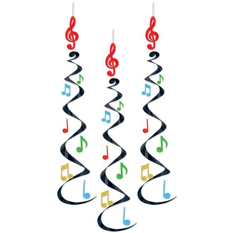 Music Danglers are like long black whirly things with rainbow colored metallic music notes, They are way cool Musical Decorations, Festa Rock Roll, Music Notes Decorations, Rock N Roll Party, Music Themed Parties, Colorful Notes, Musical Theme, Music Party, Costumes Ideas