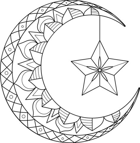 Ramadan Crescent Moon, Ramadan Coloring, Eid Moon, Thanksgiving Coloring Book, Camping Coloring Pages, Rose Embroidery Pattern, Moon Coloring Pages, College Event, Eid Crafts