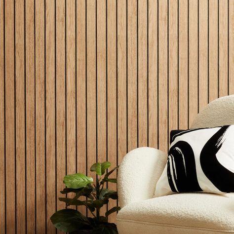 Slat Wallpaper, Wallpaper Hallway, Panel Wallpaper, Natural Wallpaper, Christmas Furniture, How To Hang, Bed Curtains, Wooden Design, Bath Storage