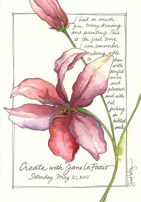 Etegami Postcards, Lily Illustration, Lilies Drawing, Journal Style, Nature Journaling, Art Lettering, Journal Entry, Watercolor Journal, Travel Journals