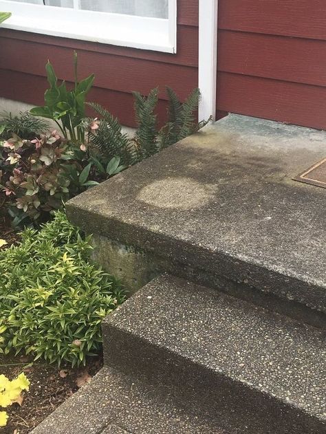 Concrete Front Steps, Cement Steps, Concrete Front Porch, Clean Concrete, Landscape Steps, House Foundation, Outdoor Steps, Concrete Steps, Front Steps