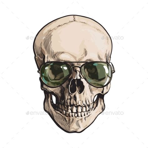 Hand drawn human skull wearing green aviator sunglasses, sketch style vector illustration isolated on white background. Realistic Sunglasses Sketch, Hipster Moustache, Mustache Art, Hipster Mustache, Drawing 101, Eye Drawings, Skull Rose Tattoos, Pop Art Tattoos, Realistic Eye Drawing