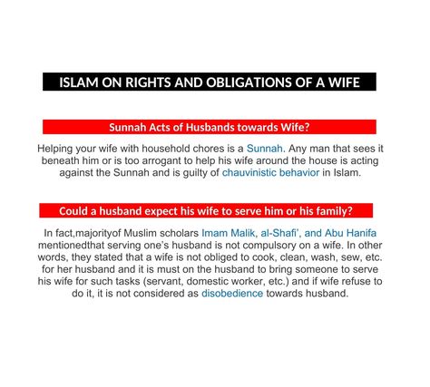 This is about the basic rights and the obligations of a wife towards her husband in Islam. Husband In Islam, Household Chores, Life Hacks, Acting