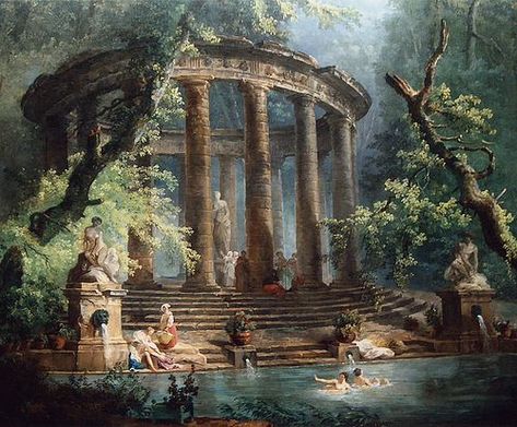 The Bathing Pool, Hubert Robert, Greek Aesthetic, Greek Paintings, Pre Raphaelite, Fantasy Places, Narnia, Metropolitan Museum Of Art, Metropolitan Museum