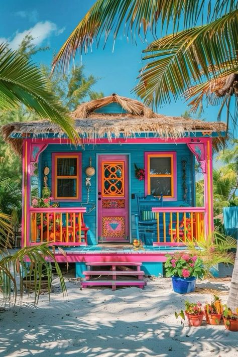 Colorful House, Dream Beach Houses, Beach Shack, Beach House Design, Dream Beach, Boho House, Dream House Rooms, Cute House, Beach Hut