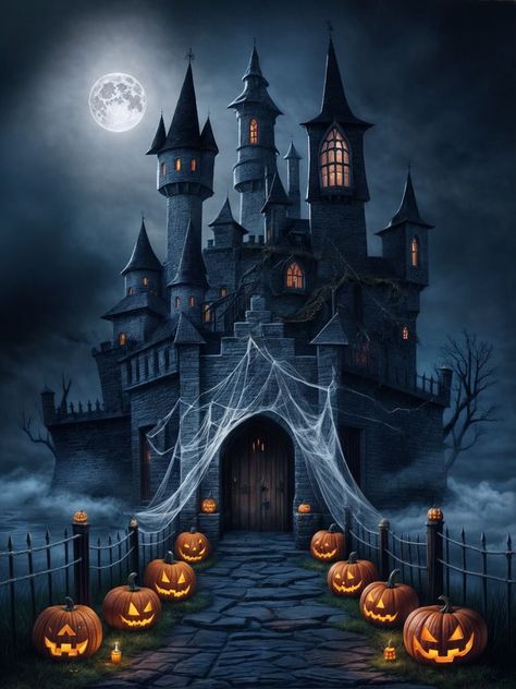 Busted Canvas, Horror Ideas, Facts About Halloween, Spooky Castle, Castle Halloween, Halloween Castle, Halloween Pics, Castle Background, Castle Decor