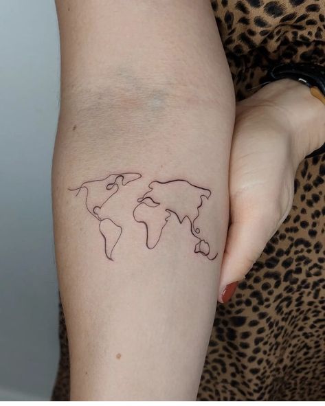 Tattoo World, Minimal Tattoos, World Tattoo, Minimal Tattoo, Geometric Tattoo, Tatting, Map, Tattoos