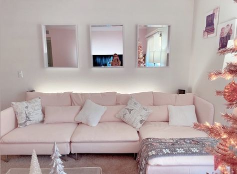 Pink Cloud Couch, Mirrors Above Couch, Cloud Couch, Pink Couch, Ikea Couch, Girly Apartments, Above Couch, Pink Cloud, Air Bnb