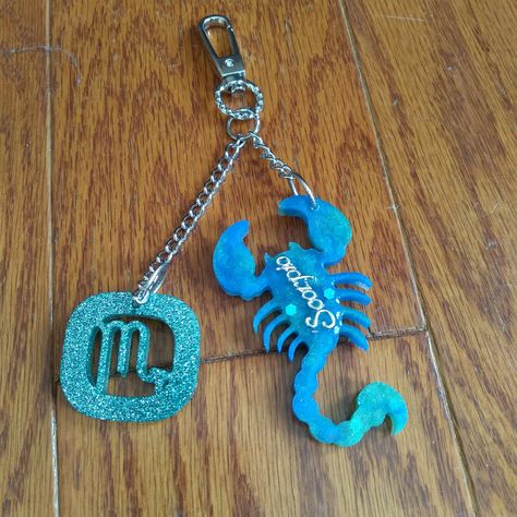 Scorpio zodiac keychain/ purseclip,stocking stuffer idea by GallopingKitty on Etsy The Water Signs, Zodiac Keychain, Water Signs, Water Element, Scorpio Zodiac, Green Glitter, Sign I, Stocking Stuffer, Epoxy Resin