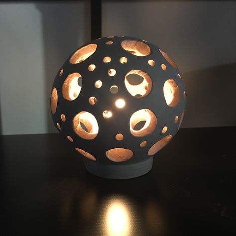 Sphere sculpture ceramic lamp Negative Space Ceramics Ideas, Negative Space Clay Ceramic Art, Ceramic Sphere Sculpture, Negative Space Ceramics, Sphere Ceramics, Clay Sphere, Ceramic Sphere, Sphere Sculpture, Landscape Sculpture