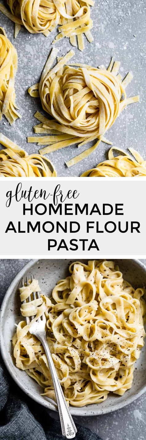 This homemade gluten-free almond flour pasta is a perfect neutral pasta to top with your favorite sauce. Tender eggy noodles with a silken texture and an ever-so-slightly sweet flavor notes. #almondflour #glutenfree #pasta #homemadepasta #recipe #foodblog #Italian #freshpasta #tapiocastarch #sweetriceflour #noodles Healthier Sides, Gluten Free Pasta Recipe, Almond Flour Pasta, Keto Noodles, Gf Meals, Pasta Dough Recipes, Keto Pasta, Giraffe Cakes, Frozen Pasta