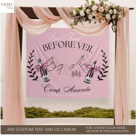 Introducing our Custom Camping/ Hiking/ Outdoor theme party banner, 🏕️🔥 Perfect for birthdays, weddings, engagements, bachelor(ette) parties, and more! 🎈💍 Add a cozy touch of the great outdoors to your special occasion with this versatile decor piece., a versatile and captivating addition to your celebration, designed to embrace a fusion of Camping theme. This unique banner serves as a perfect party banner and decor, providing an unforgettable backdrop for your special occasion. Outdoor Theme Party, Hiking Bachelorette, Bridal Shower Photo Booth, Camp Bach, Camp Theme, Bridal Shower Photos, Party Bachelorette, Camping Theme, Photo Booth Backdrop