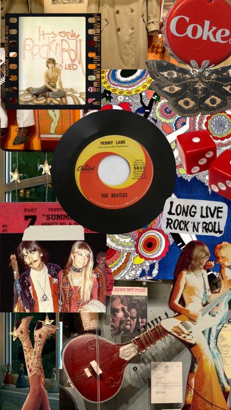 1970s Rock Aesthetic, 60s Rock Aesthetic, Rock And Roll Collage, 70s Rock Aesthetic, 70s Collage, Classic Rock Aesthetic, 70s Aesthetic Wallpaper, Rock Collage, 1960s Aesthetic