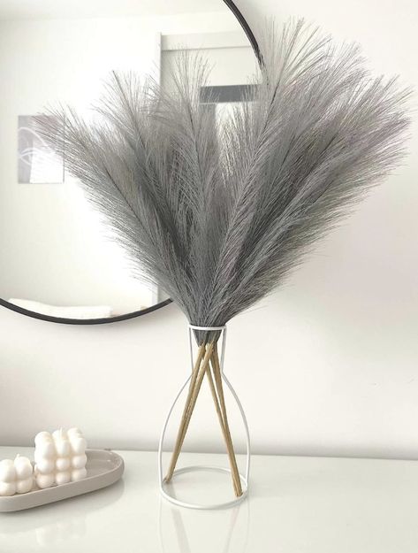 Pusuny Faux Pampas Grass,7 PCS 24 inch Gray Pampas Grass Decor, 7 Branches | Each Stem Fluffy Small Pompous Grass for Vase Filler in Table Vase Decor for House, Office, Boho Wedding Flower (Gray) Outline Vase, Kitchen Boho, Faux Pampas, Decor For Wedding, Plants For Home, Anniversary Decor, Boho Wedding Flowers, Grass Decor, Pampas Grass Decor