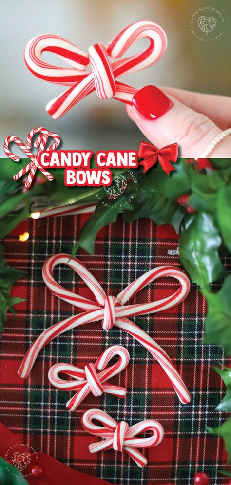 Candy Cane Bows Candy Cane Valentine Crafts, Candy Cane Bow, Candy Cane Bows, Candy Cane Bows In Oven, Candy Cane Hearts, How To Make Candy, Peppermint Treats, Christmas Yummies, Candy Cane Crafts