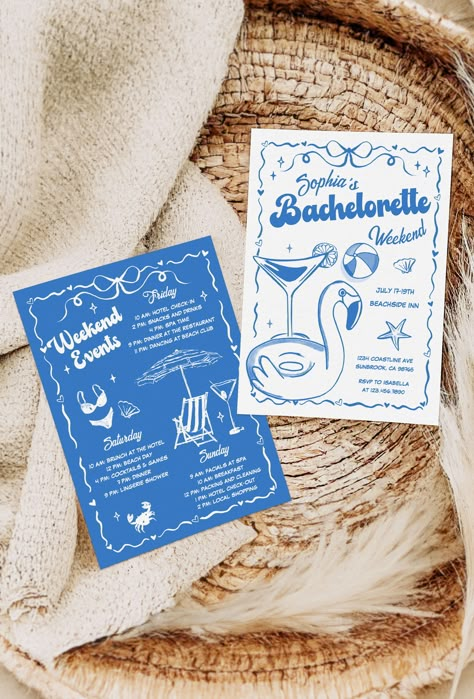 Dive into the retro-chic vibes with this playful blue bachelorette party invitation! Featuring a charming flamingo floatie, a refreshing cocktail, and a beach ball, this design captures the essence of a sunny getaway. #bacheloretteparty #bachelorettepartyinvitation #bacheloretteweekend #retrobacheloretteparty #bridetobe #zazzlemade Beach Bachelorette Theme Ideas, Ocean Bachelorette Party, Bachelorette Night Themes, Printify Business, Pool Party Bachelorette Ideas, Blue Bachelorette Party, Blue Bachelorette, Bachelorette Party Locations, Classy Bachelorette Party