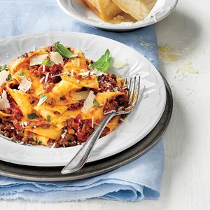 Slow-Cooker Bolognese Sauce over Pappardelle Pasta | MyRecipes.com Traditionally, Bolognese sauce requires hours of babysitting as it simmers on the stove, but our recipe is virtually hands-off. Pappardelle Pasta Recipe, Slow Cooker Bolognese Sauce, Quick Ground Beef Recipes, Slow Cooker Bolognese, Ground Beef Pasta Recipes, Beef Pasta Recipes, Sauce Bolognaise, Ground Beef Pasta, Pappardelle Pasta