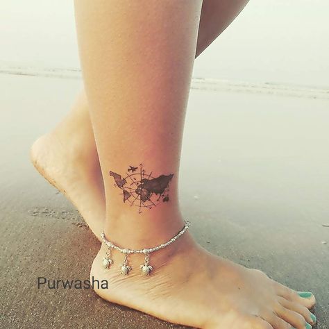 Tattoos Adventure, Corner Tattoo, World Map Tattoo, World Map Tattoos, Deep Tattoo, Map Tattoo, Airplane Tattoos, Ankle Tattoo Designs, Map Tattoos