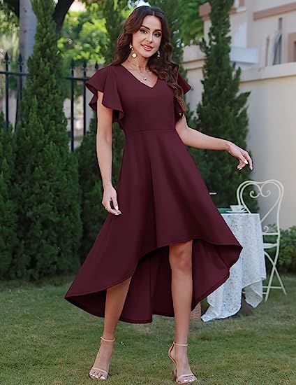 Amazon.com: DRESSTELLS Hi Low Bridesmaid Dress for Women, Cocktail Flutter Sleeve Party Dress, Fit Flare Dress fot Teen : Clothing, Shoes & Jewelry Day Wedding Guest Dress, Hi Low Bridesmaid Dresses, Bridesmaid Wedding Dress, Mother Of Bride Dress, Summer Dress For Women, Formal Wedding Guest Dress, Formal Wedding Guests, Modest Prom, Prom Dresses Vintage