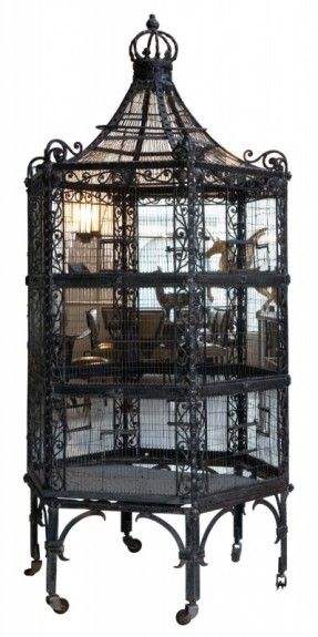 Fabulous Art Nouveau Wrought Iron Birdcage | Modernism Pigeon Coop, Birdcage Decor, Gothic Industrial, Antique Bird Cages, Gothic Garden, Gothic Furniture, Vintage Bird Cage, Art Deco Table, Sopot