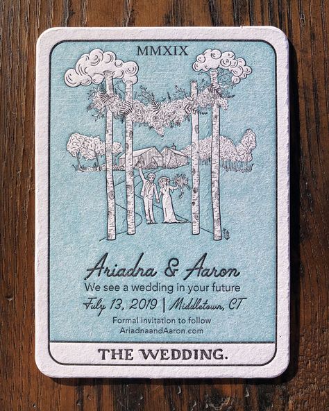 Tarot card save the dates Tarot Save The Date, Tarot Invitations, Tarot Card Invitation, Tarot Wedding Invitations, Tarot Card Wedding Invitation, Tarot Wedding, Card For Bride, Witchy Wedding, The World Tarot