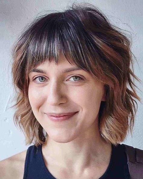 Trendy Textured Bobs with Bangs: 22 Hairstyles to Try in 2023 Summer Short Haircuts 2024, Textured Bob With Bangs, Shag Bob Haircut, Shag Bob, Textured Bob Hairstyles, Bobs With Bangs, Textured Bobs, Choppy Bob With Bangs, Haircuts 2024