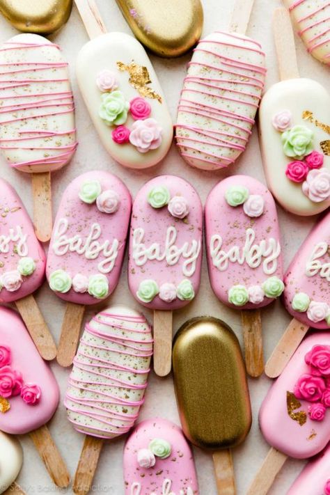 The Sweetest Baby Sister School Cakesicles, Cakesickles Ideas, Cake Themes, Popsicles Cake, Treat Business, Cake Pop Decorating, British Desserts, Baby Shower Cake Pops, Sally's Baking