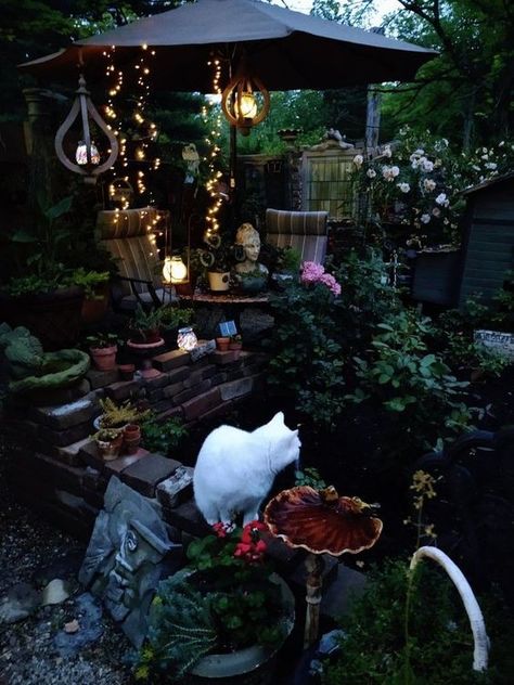 Small Front Porch Ideas Apartment, Goth Patio Decor, Witchy Patio, Goth Backyard, Witch Garden Aesthetic, Hippie Backyard, Living Room Spring Decor, Apartment Decor Room, Living Room Coffee Table Decor