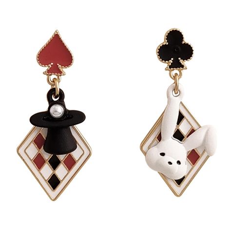 PRICES MAY VARY. Queen of hearts accessories: These stylish earrings are perfect for poker fans and those looking for unique accessories. They feature a fun queen of hearts design that adds a playful touch to any outfit. Queen of spades jewelry: With an asymmetric design and a rabbit motif, these earrings are whimsical and charming, adding a unique flair to your look. Poker accessories: Made with hypoallergenic materials, these earrings are safe for sensitive skin. They make a thoughtful gift fo Queen Of Hearts Accessories, Queen Of Hearts Quinceanera Theme, Descendants Redesign, Queen Of Hearts Outfit, Poker Accessories, Red Descendants, Queen Of Heart, Board Outfit, Weird Earrings