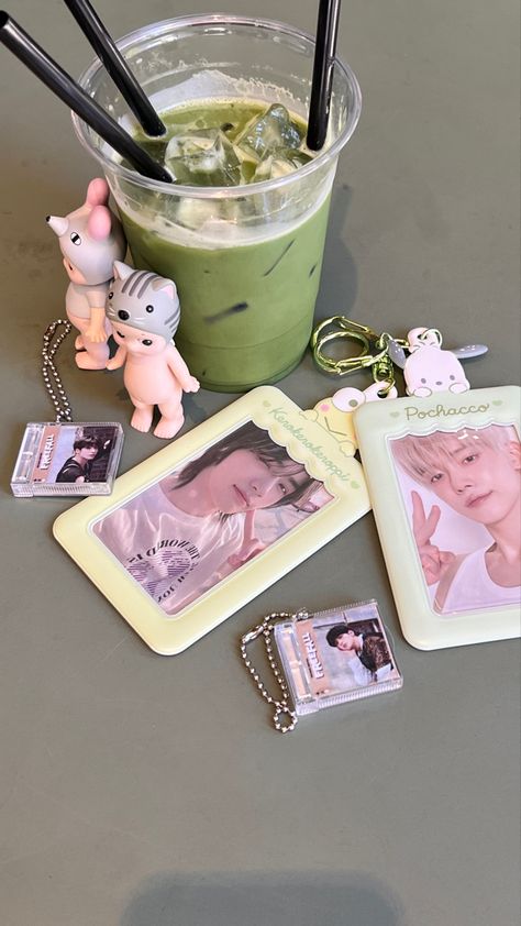 txt tomorrow x together choi yeonjun beomgyu kpop photocard photocards pc holder sanrio aesthetic matcha cafe inspo inspiration instagram Cutie Things Aesthetic, Fangirl Aesthetic Kpop, Kpop Aesthetic Instagram, Instagram Feed Ideas Aesthetic, Kpop Fan Aesthetic, Kpop Aesthetic Pics, Aesthetic Instagram Feed Ideas, Photocard Ideas, Photocard Aesthetic