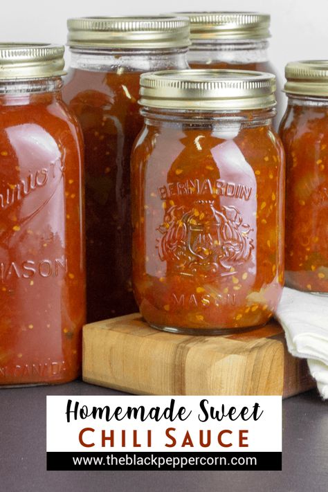 Homemade Chili Sauce - Step by step guide to making your own home made sweet country style chili sauce. This recipe is three generations old and oh so tasty! Chilli Sauce Recipe Homemade How To Make, Sweet Chili Sauce Canning Recipe, Sweet Chilli Sauce Recipe Canning, Homemade Chili Sauce For Canning, Tomato Chili Sauce, Old Fashioned Chili Sauce Recipe, Canning Sweet Chili Sauce, Sweet Chili Sauce For Canning, Canning Chilli Sauce