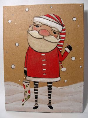 Christmas Folk Art, Folk Art Halloween, Santa Paintings, Christmas Art Projects, Whimsical Art Paintings, Santa Art, Primitive Santa, Santa Patterns, Paper Collage Art