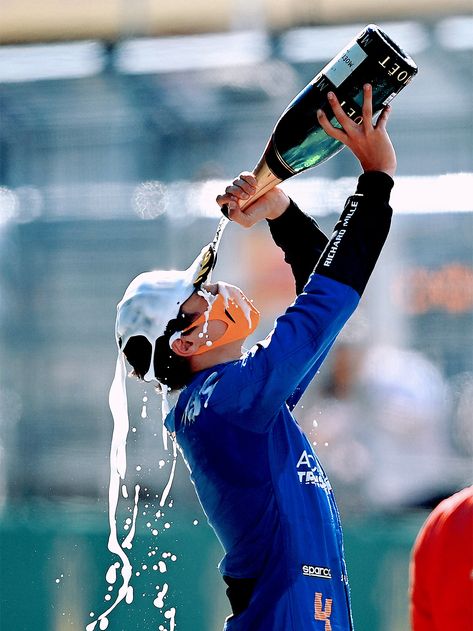 SPIELBERG, AUSTRIA - JULY 05, 2020: Third place Lando Norris celebrates on the podium during the Formula One Grand Prix of Austria (Photo by Clive Mason - Formula 1/Formula 1 via Getty Images) F1 Aesthetic, Aryton Senna, Watch F1, F1 Wallpaper Hd, Mclaren Formula 1, Formula 1 Car Racing, Dirty Air, Formula Racing, Mclaren F1