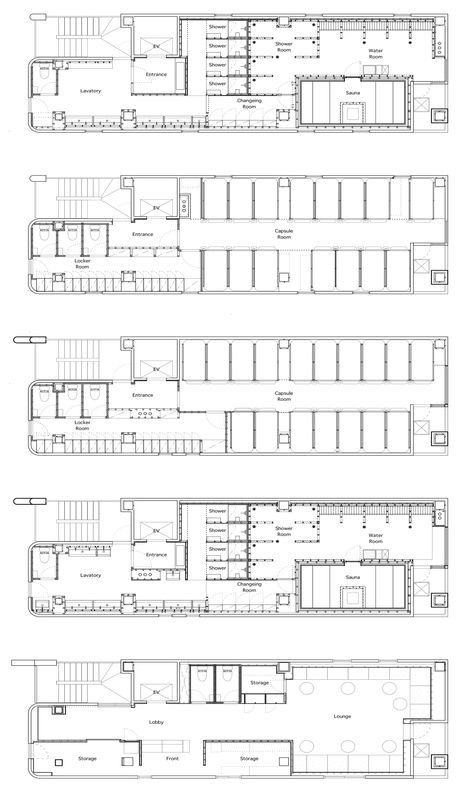 Retro capsule hotel in Tokyo renovated by Schemata Architects Capsule Hotel Floor Plan, Student Hostel Design Floor Plans, Capsule Hotel Design, Hotel Project Architecture, Schemata Architects, Pod Hotel, Hotel Renovation, Hotel In Tokyo, Business Plan Infographic