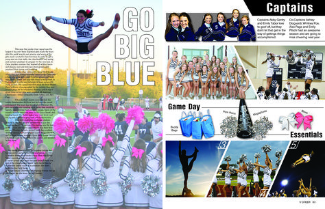 All Saints' Episcopal School / Sports / Varsity Cheer spread Cheer Spreads Yearbook, Cheerleading Yearbook Page, Yearbook Cheer Spreads, Spring Yearbook Spreads, Senior Sunrise Yearbook Spread, Cheer Headlines For Yearbook, Yearbook Pages Layout, Pep Rally Yearbook Spread, Softball Yearbook Spread