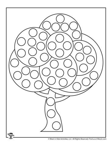 Spring Dot Coloring Pages | Woo! Jr. Kids Activities : Children's Publishing Childcare Crafts, Dot Coloring Pages, Tree Printable, Tree Study, Do A Dot, Spring Tree, Dot Markers, Coloring Pages To Print, Free Printable Coloring Pages