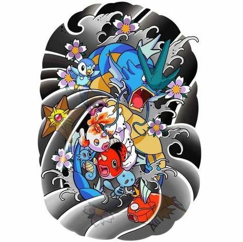 Tattoo Dino, Digimon Pokemon, Water Pokemon, Pokemon Tattoos, Pokemon World, Gaming Ideas, Tattoo Japanese, Pokemon Tattoo, Kirby Art