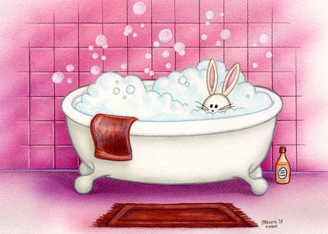 Bubble Bath Bunny by ~spiraln on deviantART Pink Bubble Bath, Kid Illustration, Bath Art, 8x10 Art Prints, Bubble Art, Bath Time Fun, Tatty Teddy, Pink Bubbles, Splish Splash