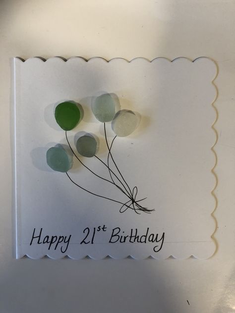 21st birthday sea glass card Birthday Sea Glass Art, Seaglass Birthday Cards, Sea Glass Birthday Cards, Sea Glass Cards, Pebble Cards, Seaglass Cards, Sea Glass Card, Young Enterprise, Craft Jobs