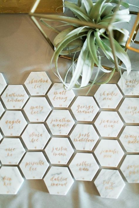 Modern DIY wedding in Chicago: Chris + Grace Calligraphy Studio, Wedding Seating Cards, Diy Seating, Diy Marble, Modern Wedding Decor, Marble Wedding, Layer Cakes, Wedding Diy, Seating Chart Wedding