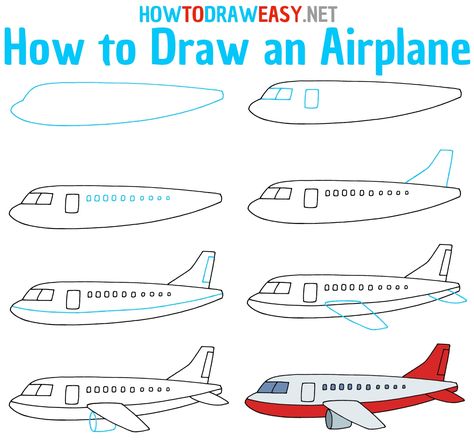 Aviation Drawings Art, Step By Step Airplane Drawing, How To Draw An Airplane Easy, How To Draw Airplane, How To Draw An Airplane, Airplane Doodle, Airplane Outline, How To Draw Things, Kid Painting