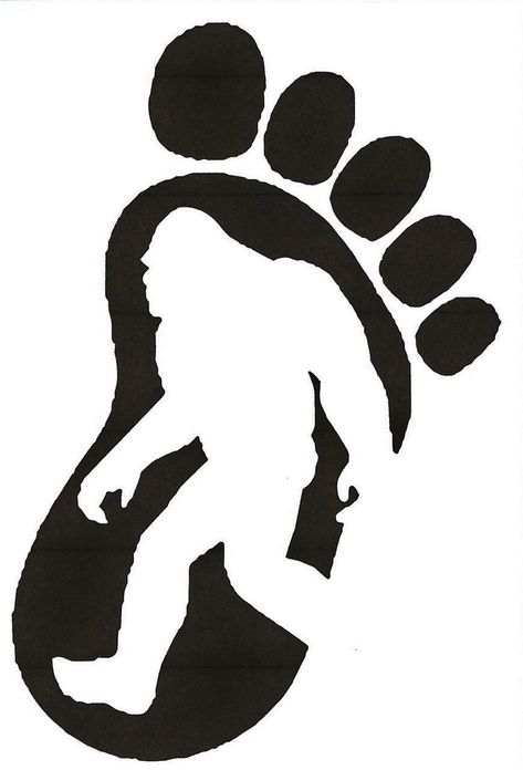 Bigfoot footprint w/ Bigfoot silhouette. Available in 2 sizes and 13 colors. Made from high quality 3mil vinyl. Simple Bigfoot Drawing, Bigfoot Shirt Ideas, Felt Bigfoot, Cryptid Silhouette, Bigfoot Footprint, Bigfoot Silhouette, Cricut Patterns, Woodburning Ideas, Bigfoot Art